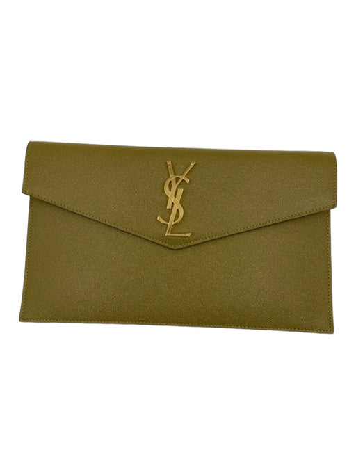Saint Laurent Olive Green Caviar Leather Top Flap Gold Hardware Clutch Bag Olive Green / Medium