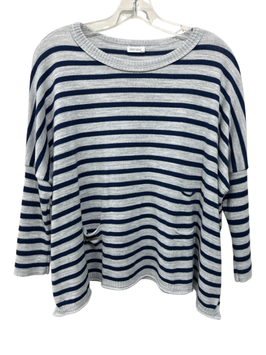 Mersea Size P Gray & navy blue Acrylic Blend Striped Knit 3/4 Sleeve Sweater Gray & navy blue / P
