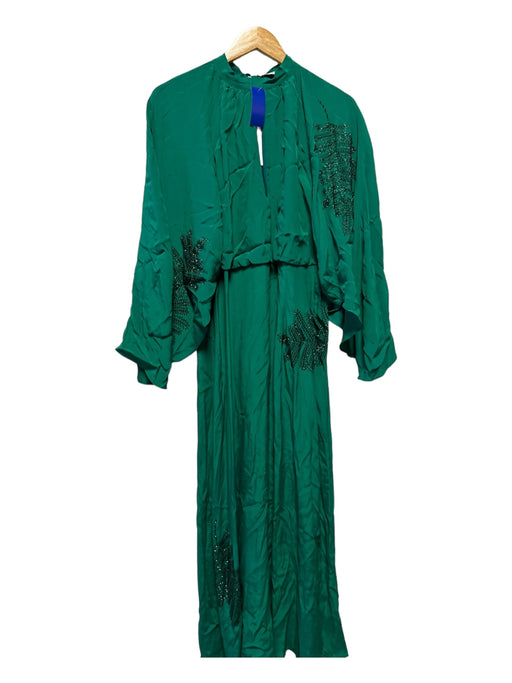 Zara Size M Green Polyester Neck Tie Rhinestone Maxi Gown Green / M