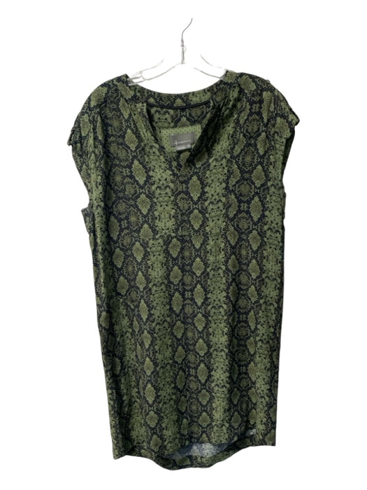 Anthropologie Size XS Green & Black Viscose V Neck Sleeveless Knee length Dress Green & Black / XS