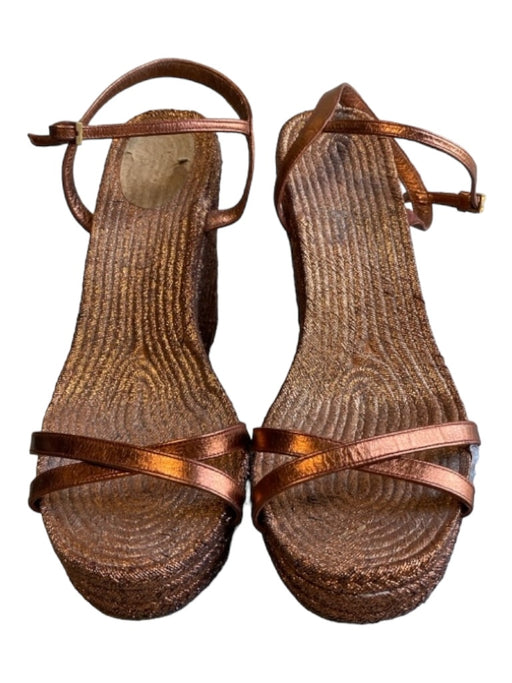 Gucci Shoe Size 37.5 Bronze Leather Woven Wedge Open Toe Ankle Buckle Shoes Bronze / 37.5