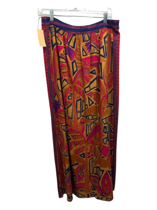 Farm for Anthropologie Size M Navy, Gold & Magenta Rayon Button Front Maxi Skirt Navy, Gold & Magenta / M