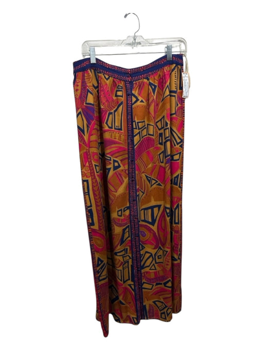Farm for Anthropologie Size M Navy, Gold & Magenta Rayon Button Front Maxi Skirt Navy, Gold & Magenta / M