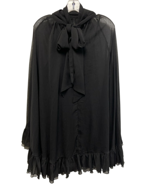 Commense Size M Black Polyester Mesh Overlay Tie Neck Mini Dress Set Black / M