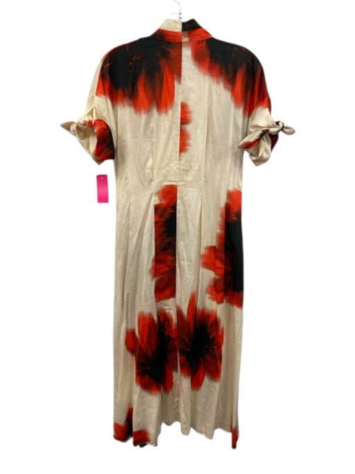 Zara Size M red & cream Cotton Button Front Short Sleeve Midi Dress red & cream / M