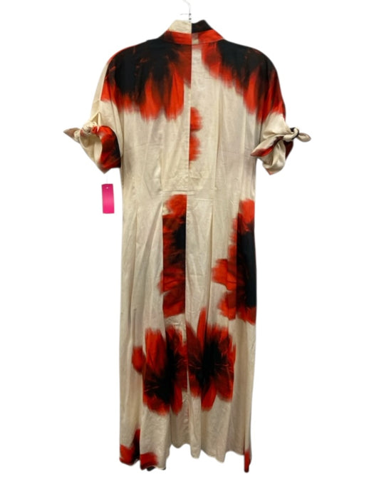 Zara Size M red & cream Cotton Button Front Short Sleeve Midi Dress red & cream / M