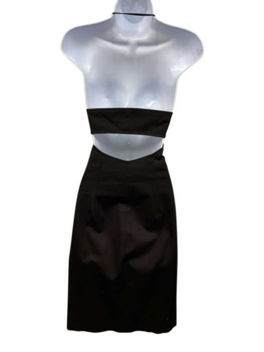David Meister Size S Black Cotton Blend Sleeveless Halter Plunge Neck Dress Black / S