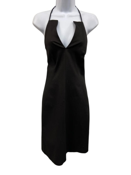 David Meister Size S Black Cotton Blend Sleeveless Halter Plunge Neck Dress Black / S