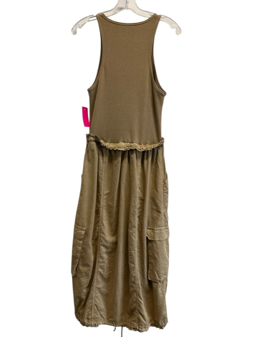 Daily Practice Size M Brown Cotton Mixed Fabric Pockets Sleeveless Dress Brown / M