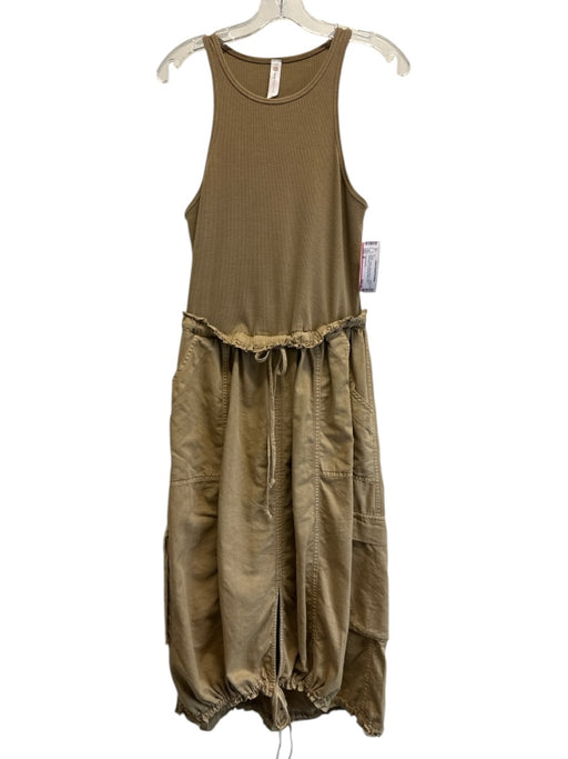 Daily Practice Size M Brown Cotton Mixed Fabric Pockets Sleeveless Dress Brown / M