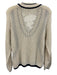 Pilcro Size M Ivory & Navy Cotton Blend Open Knit Contrast Detail V Neck Sweater Ivory & Navy / M