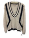 Pilcro Size M Ivory & Navy Cotton Blend Open Knit Contrast Detail V Neck Sweater Ivory & Navy / M