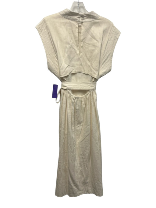 Porridge Size Nano White Rayon & Linen Cap Sleeve High Neck Midi Dress White / Nano
