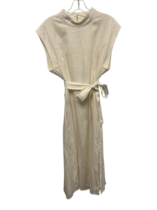 Porridge Size Nano White Rayon & Linen Cap Sleeve High Neck Midi Dress White / Nano