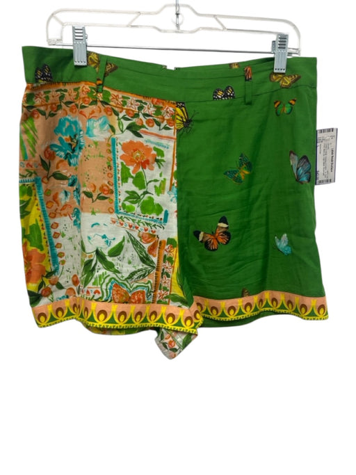 Anna Cate Size L Green & Multi Viscose & Cotton All Over Print Back Zip Shorts Green & Multi / L