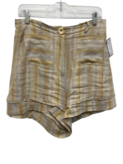 Sancia Size S Beige, Yellow, Blue Rayon Zip Fly High Rise Striped Pockets Shorts Beige, Yellow, Blue / S