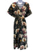 Anthropologie Size S Black & Multi Cotton Floral V Neck Cap Sleeve Pleats Dress Black & Multi / S