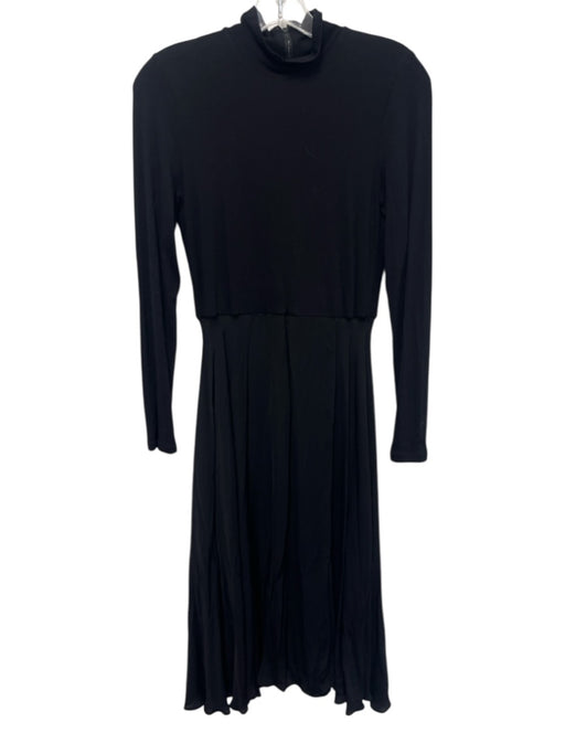 Alice + Olivia Size 6 Black Viscose Long Sleeve Mock Neck Midi Dress Black / 6