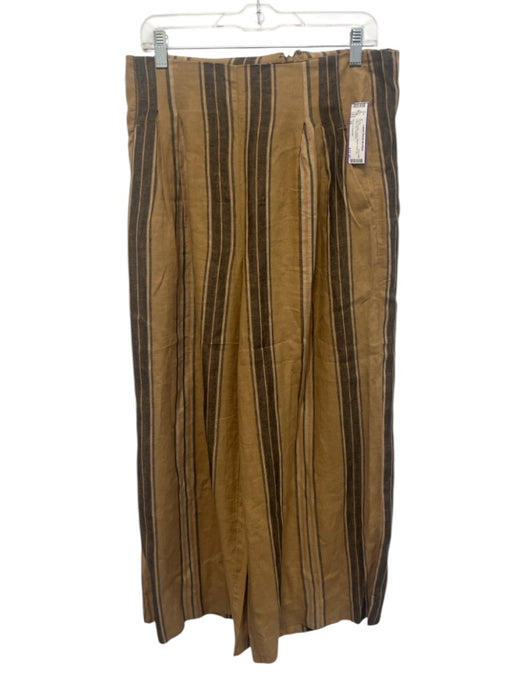 Banana Republic Size 10 Tan & brown Linen Striped Back Zip Wide Leg Pants Tan & brown / 10