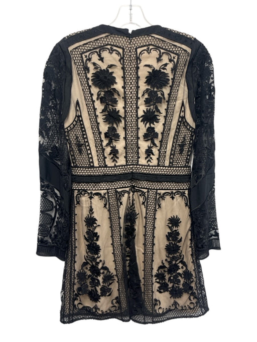 Karen Millen Size 10 Black & Tan Nylon Long Sleeve Sheer Overlay Midi Dress Black & Tan / 10