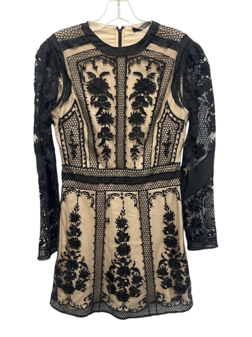 Karen Millen Size 10 Black & Tan Nylon Long Sleeve Sheer Overlay Midi Dress Black & Tan / 10