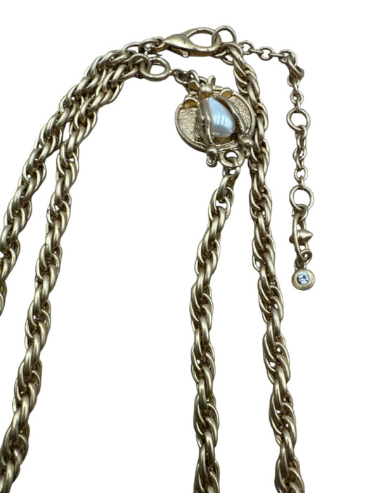 Cabi Gold Faux Pearl Beetle Long Chain Necklace Gold