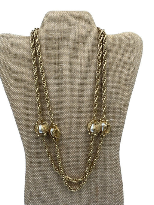 Cabi Gold Faux Pearl Beetle Long Chain Necklace Gold