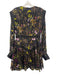 Karen Millen Size 8 Black & Multi Cotton & Silk Long Sleeve Studs Floral Dress Black & Multi / 8