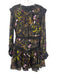 Karen Millen Size 8 Black & Multi Cotton & Silk Long Sleeve Studs Floral Dress Black & Multi / 8