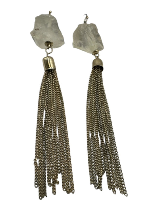 No Brand Gold Stone & Metal Hook Dangle Chains Earrings Gold
