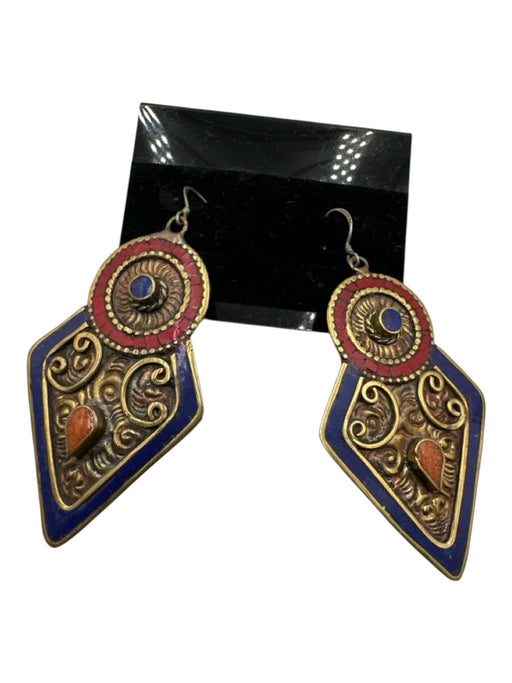 No Brand Gold, Red & Blue Metal Hook Stamped Arrow Earrings Gold, Red & Blue