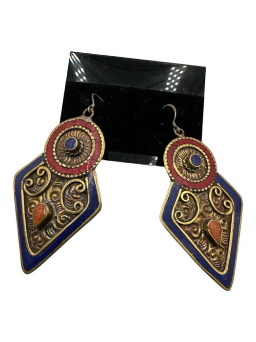 No Brand Gold, Red & Blue Metal Hook Stamped Arrow Earrings Gold, Red & Blue