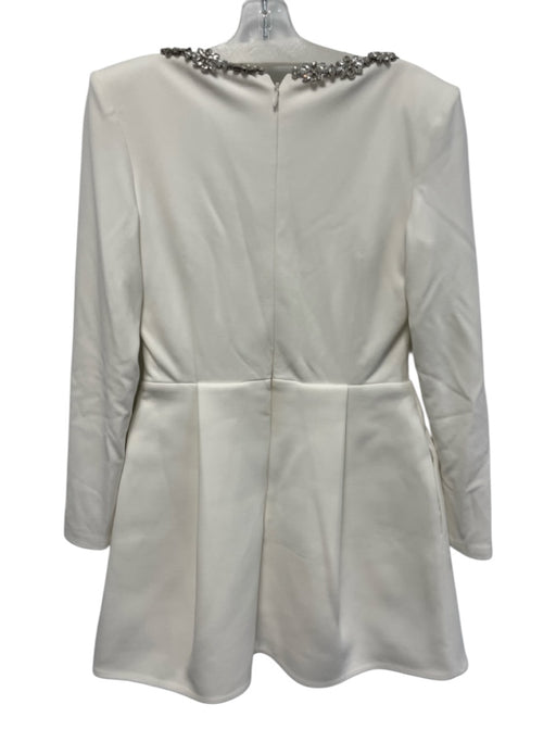 Nadine Merabi Size 8 White Polyester Wide Neck Long Sleeve Rhinestones Dress White / 8