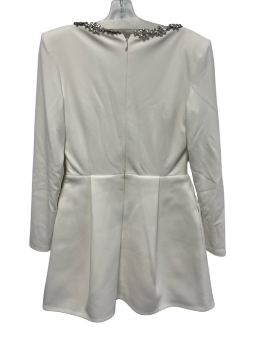 Nadine Merabi Size 8 White Polyester Wide Neck Long Sleeve Rhinestones Dress White / 8