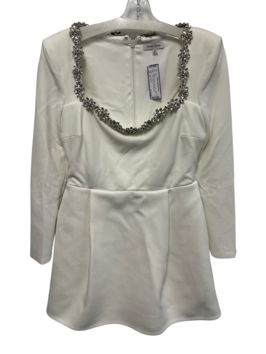 Nadine Merabi Size 8 White Polyester Wide Neck Long Sleeve Rhinestones Dress White / 8