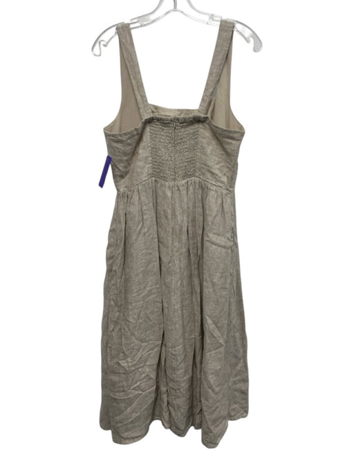 Quince Size M Beige Linen Sleeveless Smocked Back pleats Midi Dress Beige / M