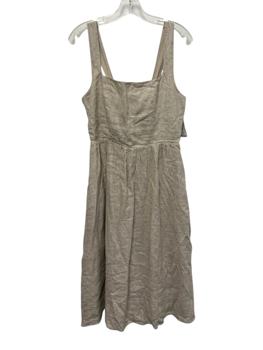 Quince Size M Beige Linen Sleeveless Smocked Back pleats Midi Dress Beige / M