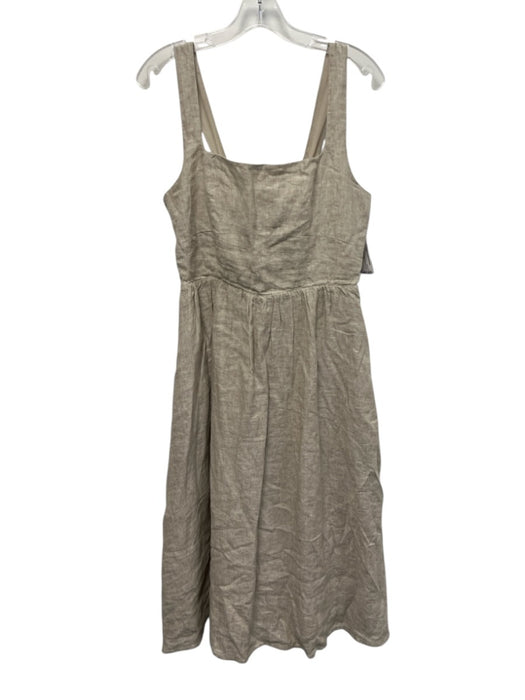 Quince Size M Beige Linen Sleeveless Smocked Back pleats Midi Dress Beige / M