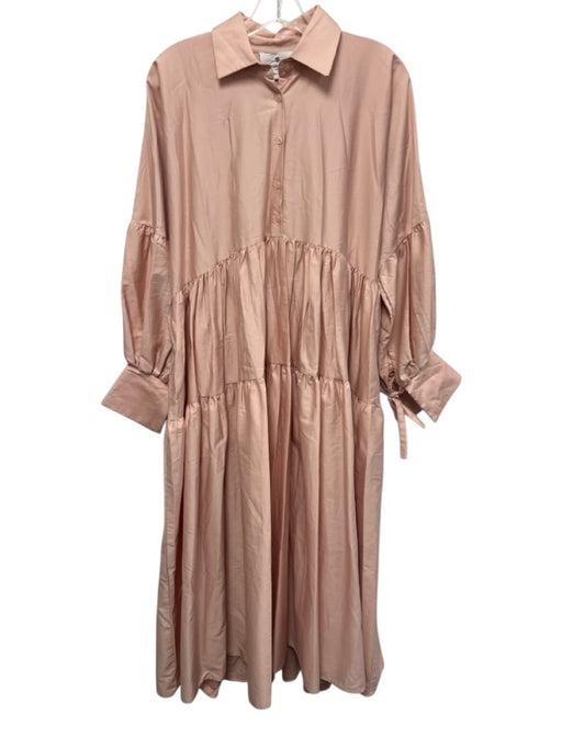 Marielle Size M Blush Pink Cotton Long Sleeve Midi Buttons Pleats Dress Blush Pink / M
