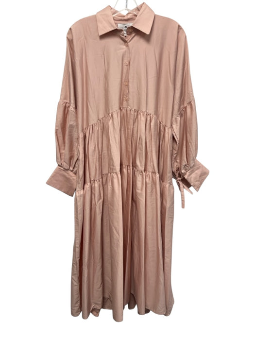 Marielle Size M Blush Pink Cotton Long Sleeve Midi Buttons Pleats Dress Blush Pink / M