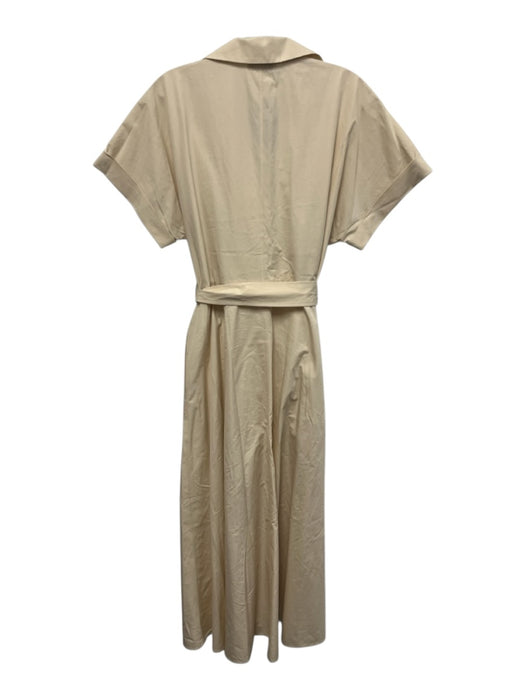 Lafayette 148 Size S Beige Cotton Short Sleeve Button Up Collar Midi Dress Beige / S