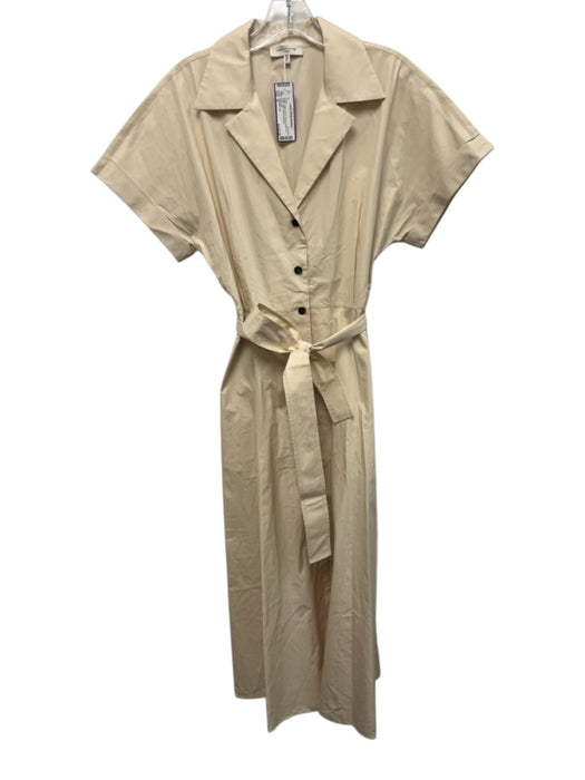 Lafayette 148 Size S Beige Cotton Short Sleeve Button Up Collar Midi Dress Beige / S