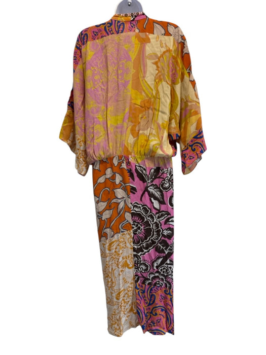 Zara Size M Purple, Yellow, Multi All Over Print Beaded 3/4 Sleeve Midi Dress Purple, Yellow, Multi / M