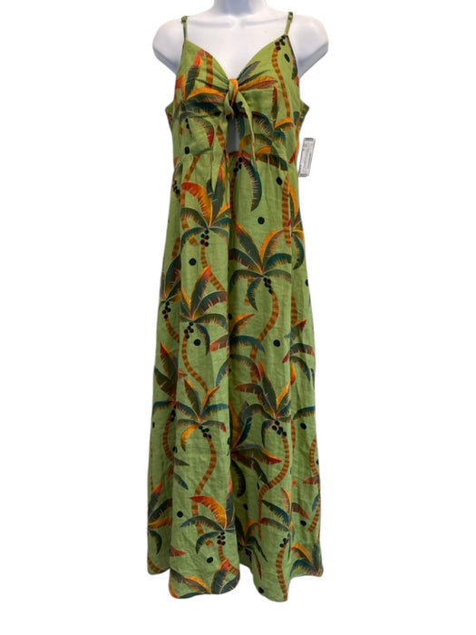 Farm Size M Green & Multi Linen Sleeveless Tropical Tie Detail Dress Green & Multi / M