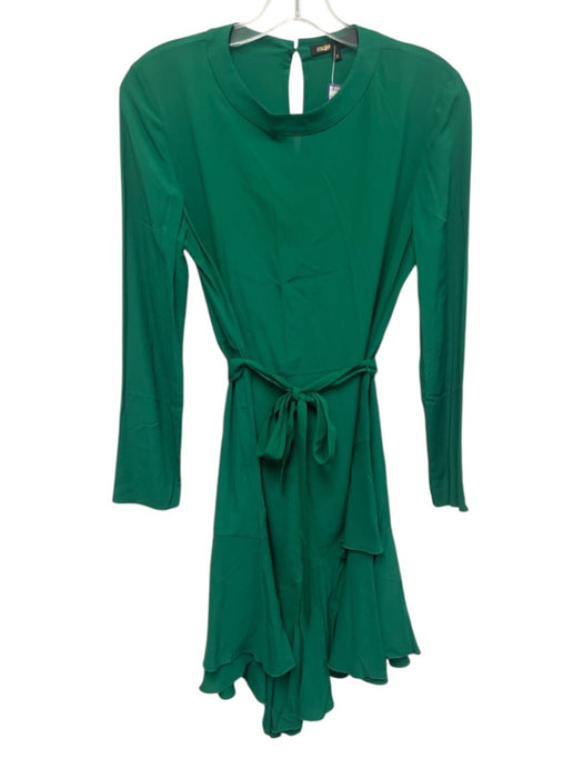 Maje Size 2 Green Viscose Long Sleeve Midi Flounce Dress Green / 2