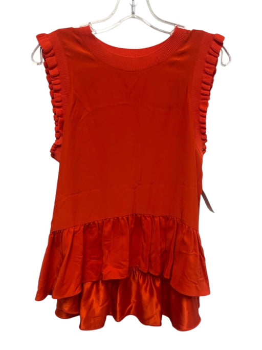 Cinq a Sept Size M Orange Silk Ruffle Cap Sleeve High Low Top Orange / M