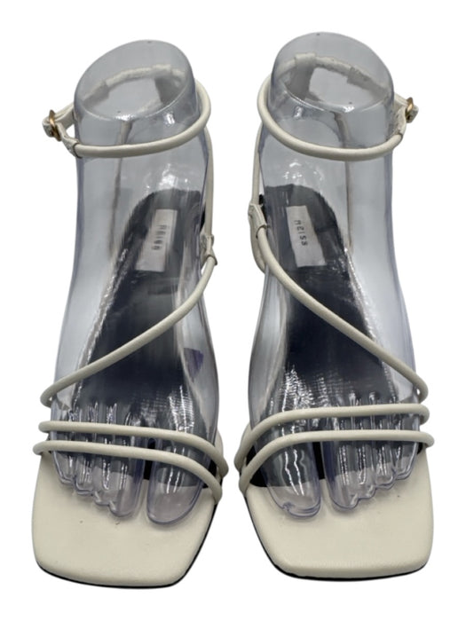 Reiss Shoe Size 37 White, Tan, Black Leather & Straw Wedge Square Toe Sandals White, Tan, Black / 37