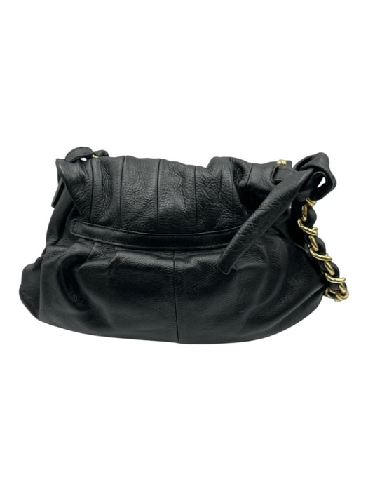 Halston Heritage Black & Gold Leather Studs Magnetic Flap Shoulder Strap Bag Black & Gold / M