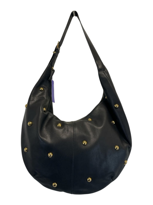 Madewell Black & Gold Leather Shoulder Strap Studs Zip Close Bag Black & Gold / L