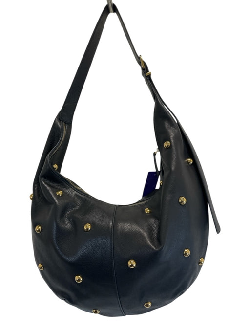 Madewell Black & Gold Leather Shoulder Strap Studs Zip Close Bag Black & Gold / L